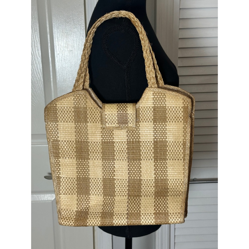 Vintage 1960s Bags By Whidby Inc. Raffia Straw Tote Bag 3D Floral Embroidery - Picture 7 of 11
